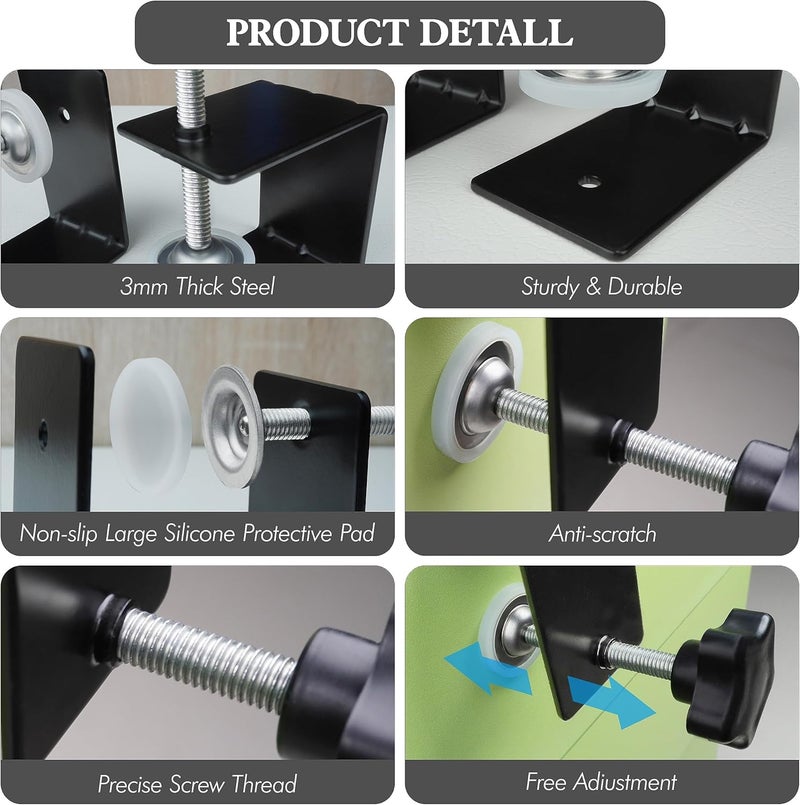 ViewReal 2-Pack Large Drawer Installation Clamps - 3mm Thicker Cabinet Hardware Jig, U Clamp Drill Hole Guide with Non-slip Silicone Protective Pads - Image 3